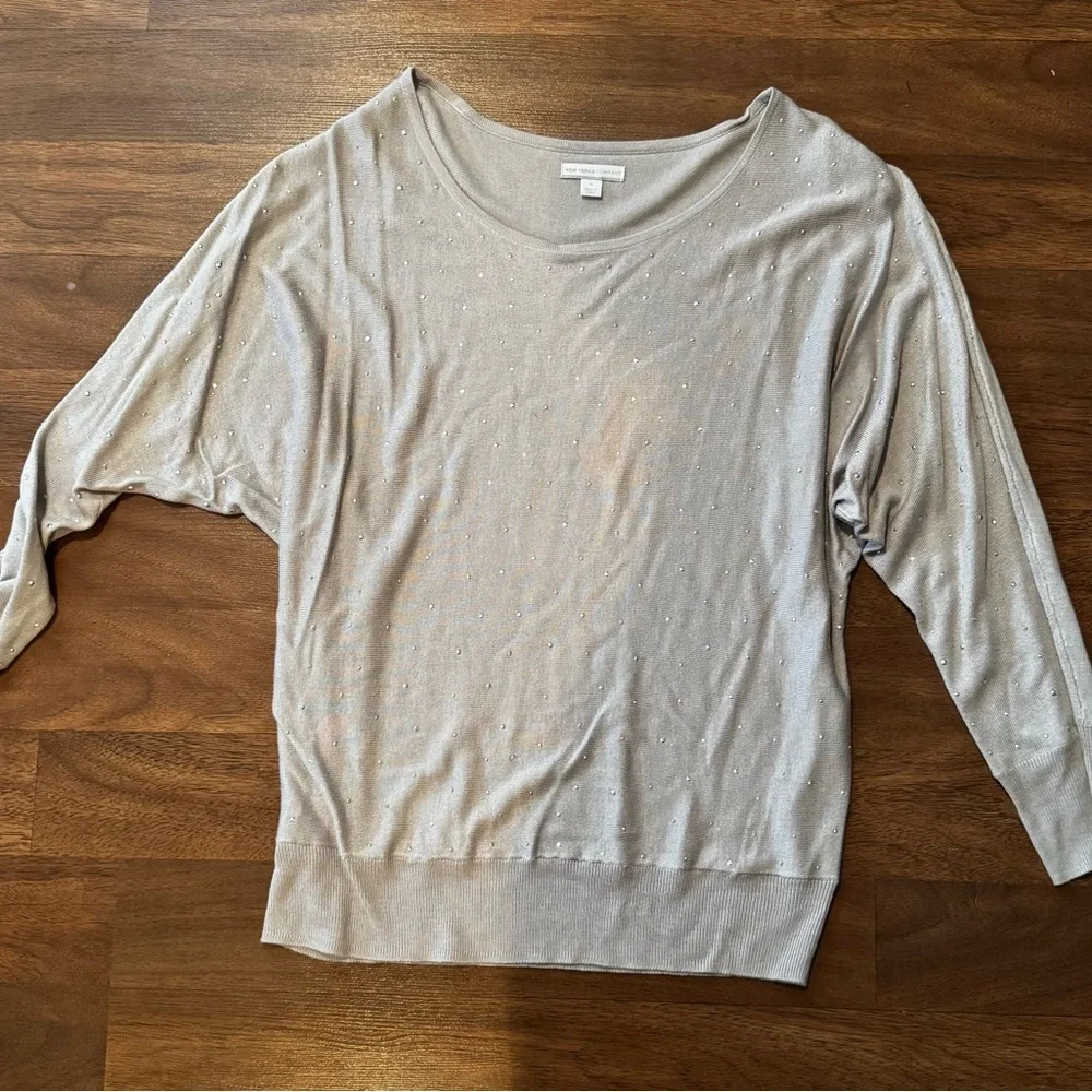 New York & Co. Women's Silver Sweater with Rhinestone Accents
